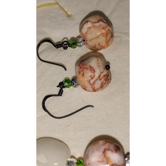 CG 925 Thailand Natural Stone Necklace & Earring Set – Green & Marbled Beads - Picture 3 of 6